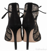 Floral Lace Mesh Lace-up Heels