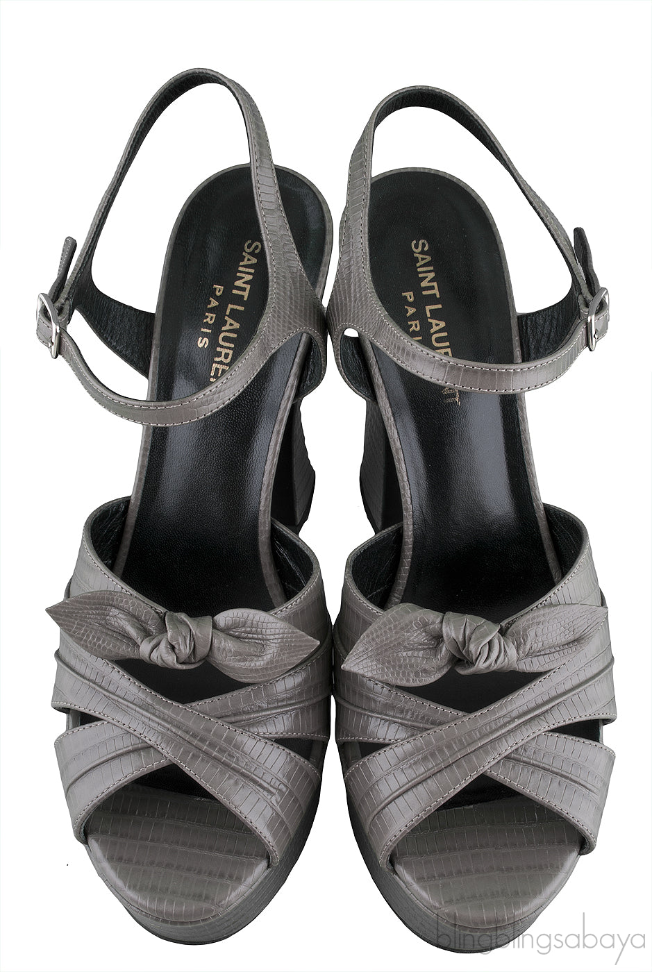 Grey Bow Textured Leather Pump