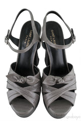 Grey Bow Textured Leather Pump