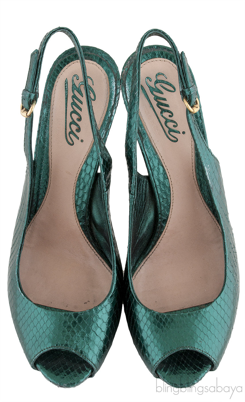 Emerald Green Slingback Python