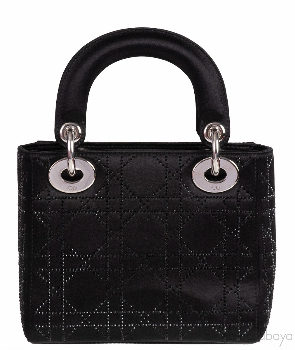 Lady Dior Mini Black Crystal Satin Bag