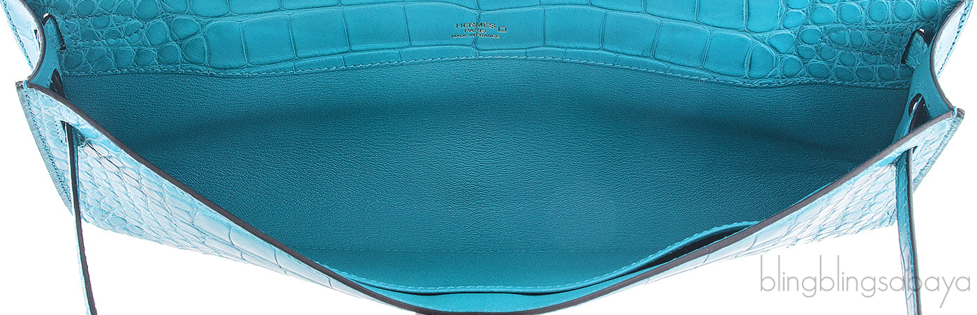 Kelly Cut Alligator Matte Bleu Paon