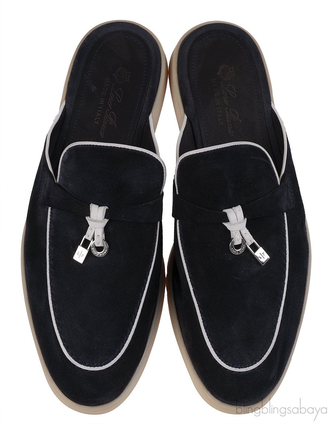 Loro Piana Charm Walk Babouche Suede Black Mules