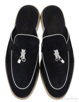 Loro Piana Charm Walk Babouche Suede Black Mules