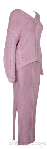 Light Pink Cable-knit Sweatshirt and Midi Skirt