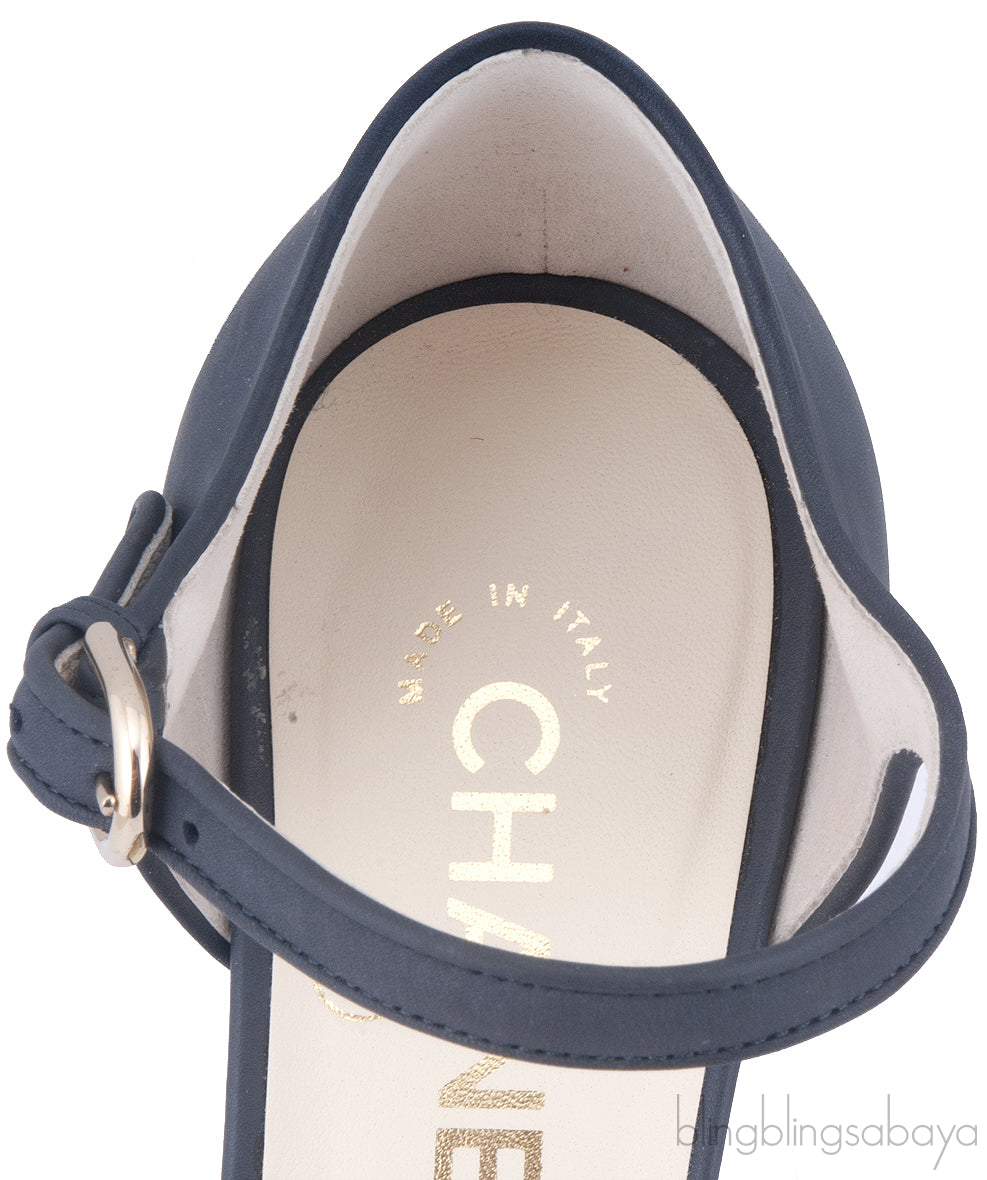 Toile & Leather Peep Toe Pump