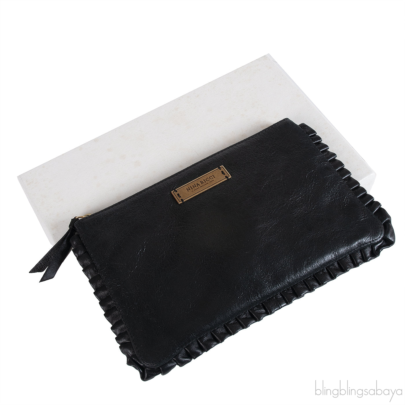 Nina Ricci Black Pleated Trim Clutch