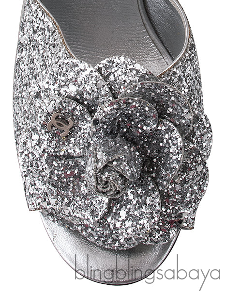 Silver Camellia Glitter Heels
