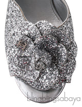 Silver Camellia Glitter Heels
