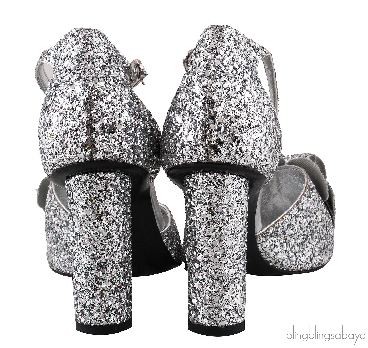 Silver Camellia Glitter Heels