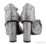 Silver Camellia Glitter Heels