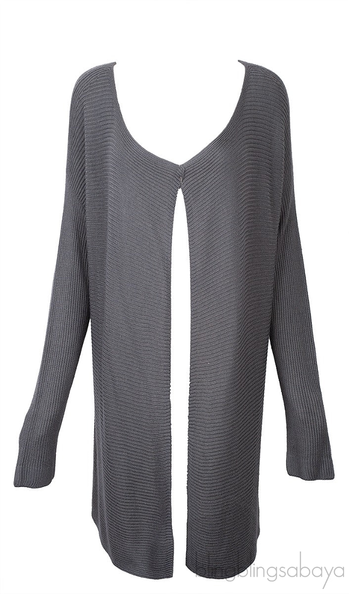Grey Knit Long Sleeves Cardigan