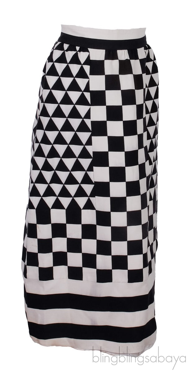 Geometric Checkerboard-Print Midi Skirt