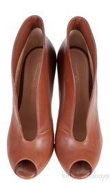 Vitello Luggage Tan Peep Toe Heels