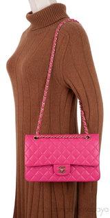 Fuchsia Classic Medium Double Flap Bag