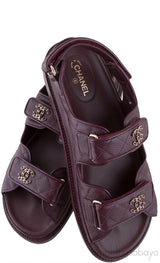 Burgundy Quilted Leather CC Velcro Sandals