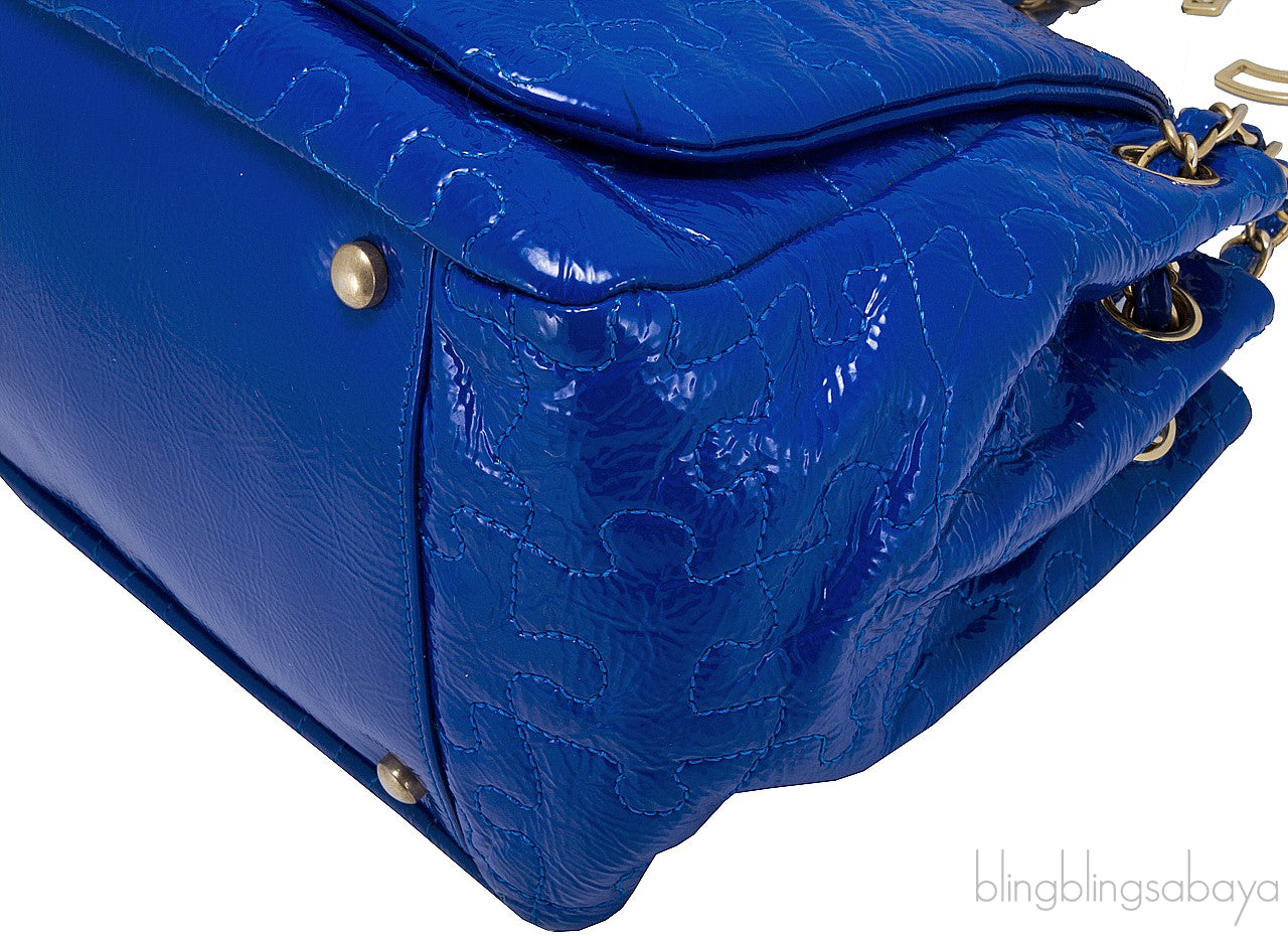 Blue Patent Puzzle Quilted Flap Bag