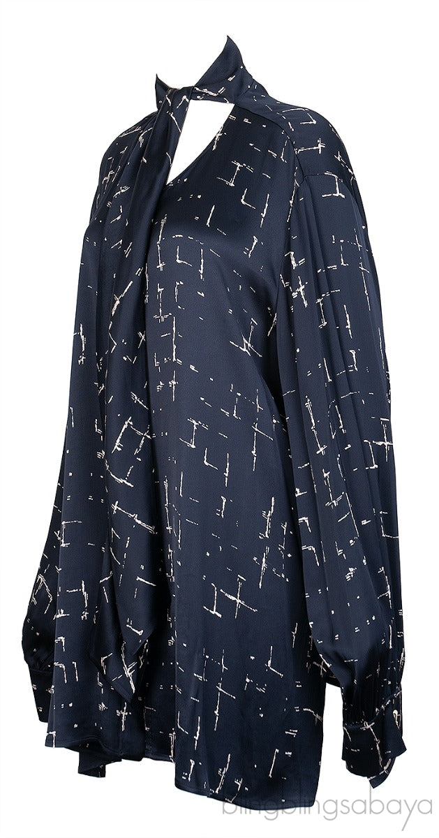 Black Printed Self-tie Blouse