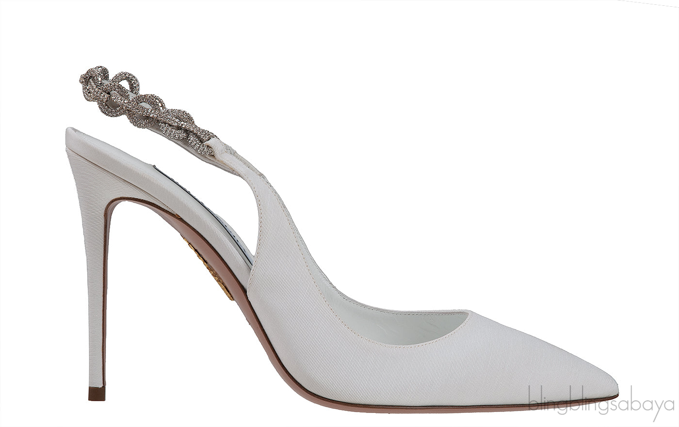 Aquazzura White Love Link 105 Crystal Slingback Heels