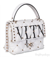 White Candystud Printed Top Handle Bag