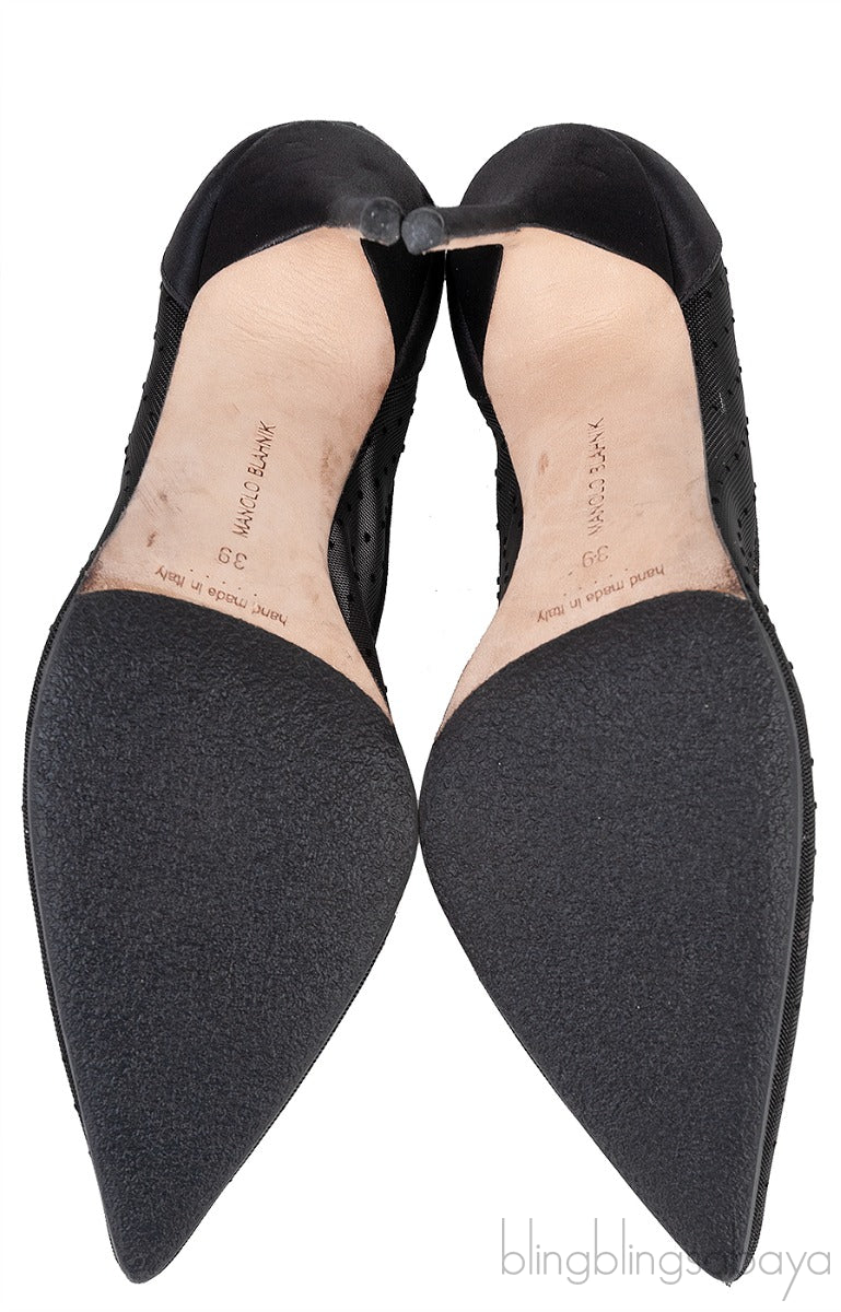 Black Mesh Polkadot Pointed Toe Heels