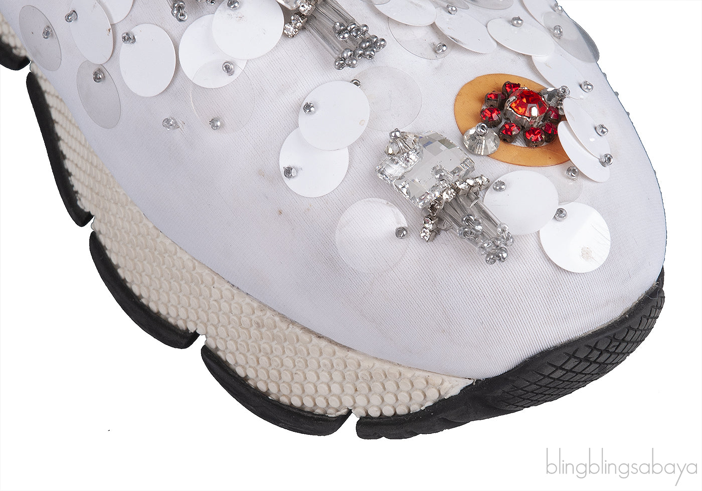 White Sequin Embellished Sneakers