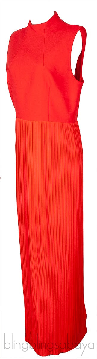 Red Sleeveless Pleated Dress