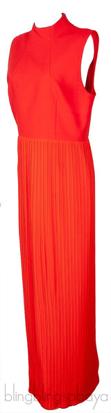 Red Sleeveless Pleated Dress
