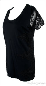 Black Cotton Embroidered T-shirt