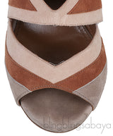 Tri-color Suede Peep Toe Sandals