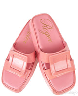 Peach Buckle Leather Mule