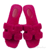 Hermes Fuchsia Oran Teddy Bear Sandals