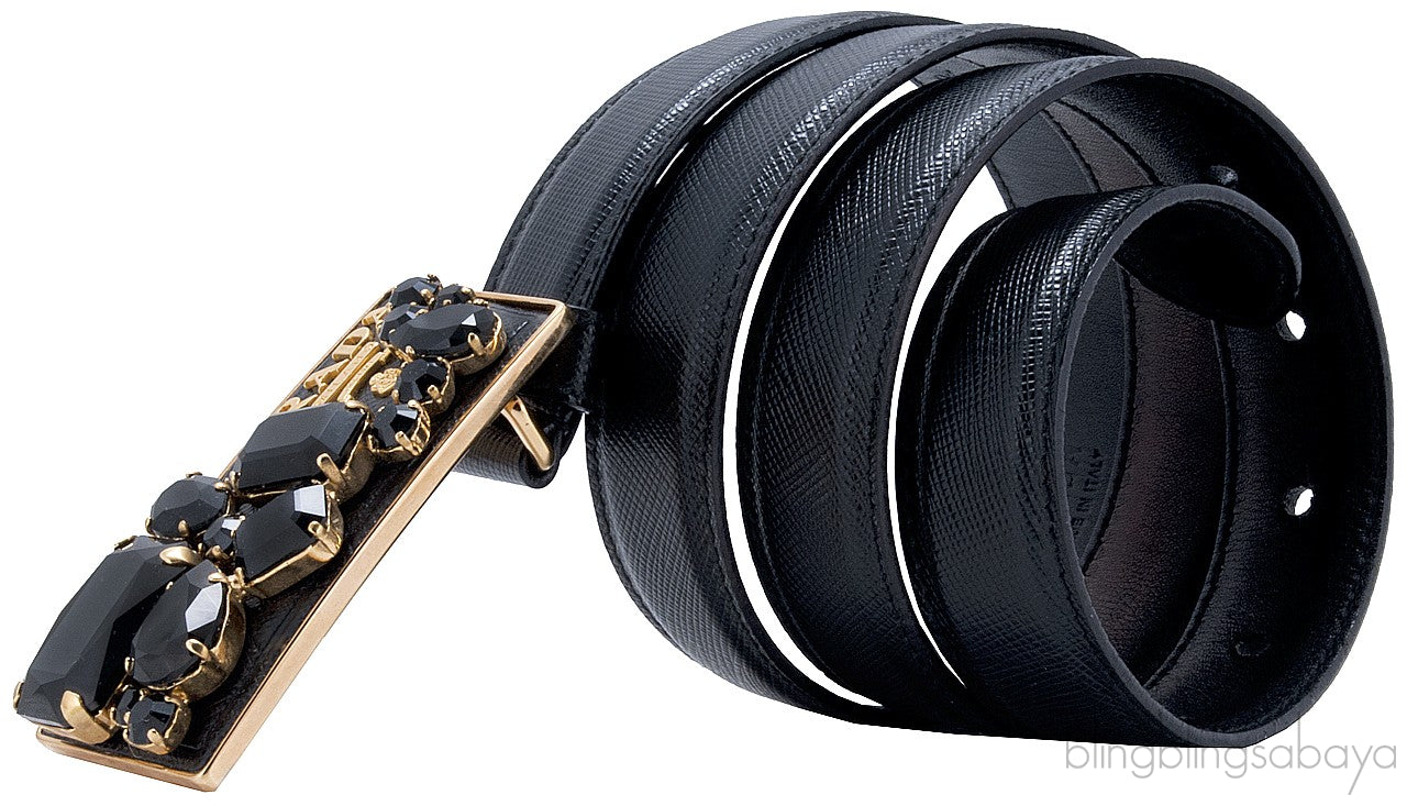 Black Saffiano Jeweled Belt