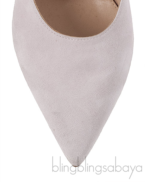 Off White Suede Pointed Toe Mule
