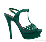 Green T Strap Slingback Heels