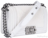 Small Le Boy White Fur Flap Bag