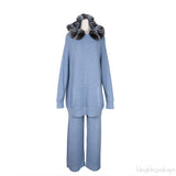 Blue Chinchillia Fur Lined Wool Hoodie and Pants