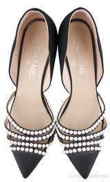 Black D\'Orsay Pearl Pointed Heels