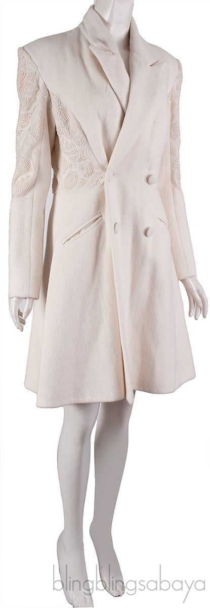 Off-white Wool Embroidered Coat