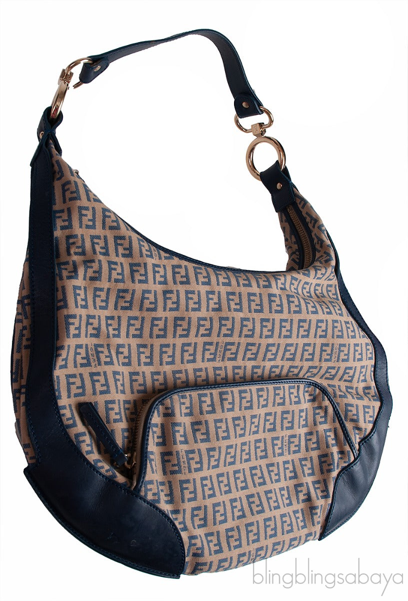 Fendi Blue FF Printed Canvas Hobo