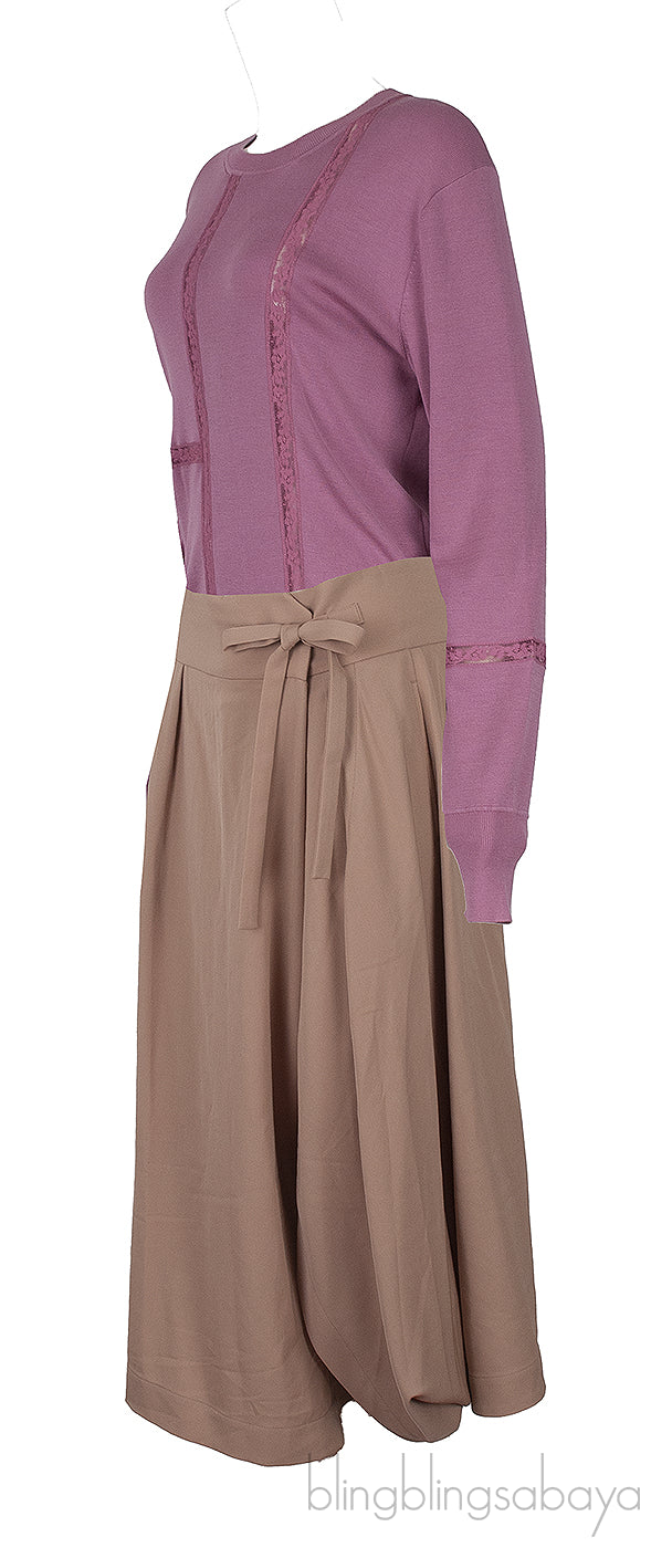 Cheerful Pink Lace Detail Sweatshirt and Soft Tan Sarouel Pants
