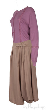 Cheerful Pink Lace Detail Sweatshirt and Soft Tan Sarouel Pants