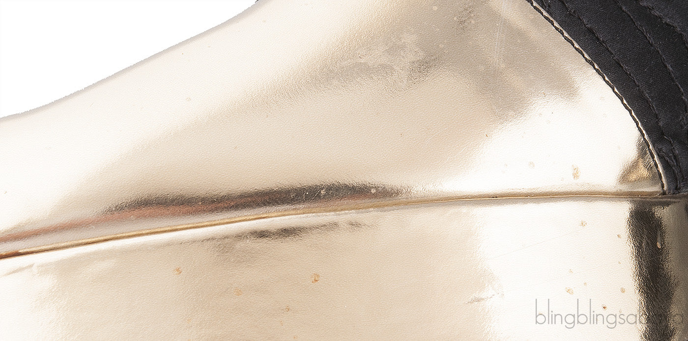 Gold Leather Black Fabric Slingback