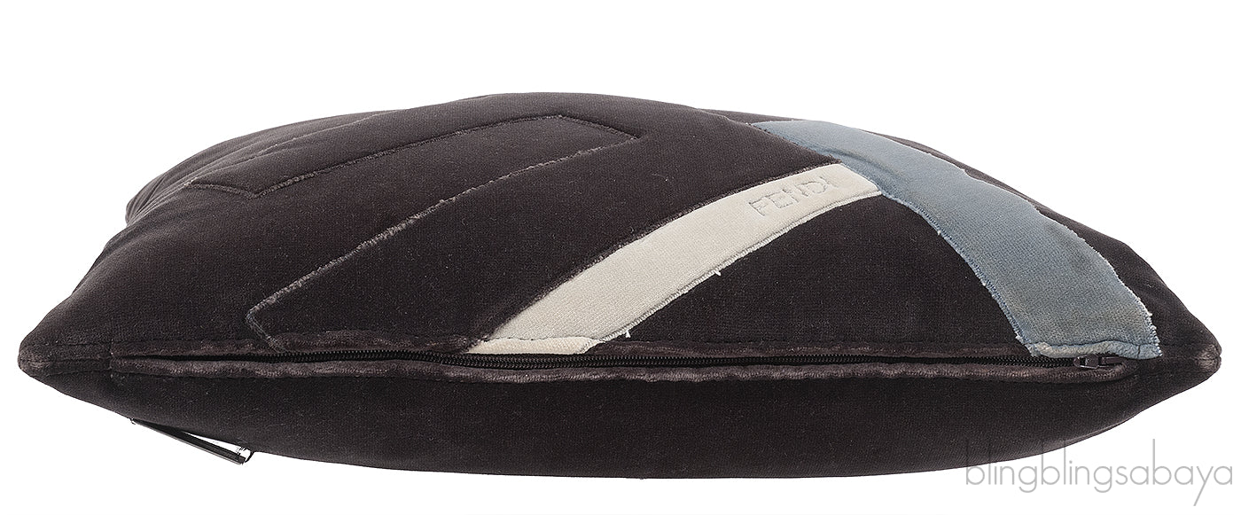 Fendi F Rectangular Grey Velvet Cushion