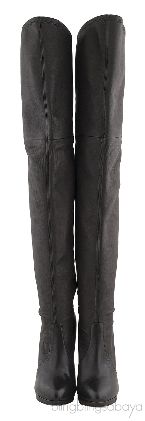 High Leg Black Leather Boots