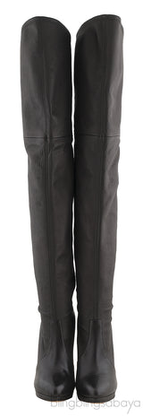High Leg Black Leather Boots