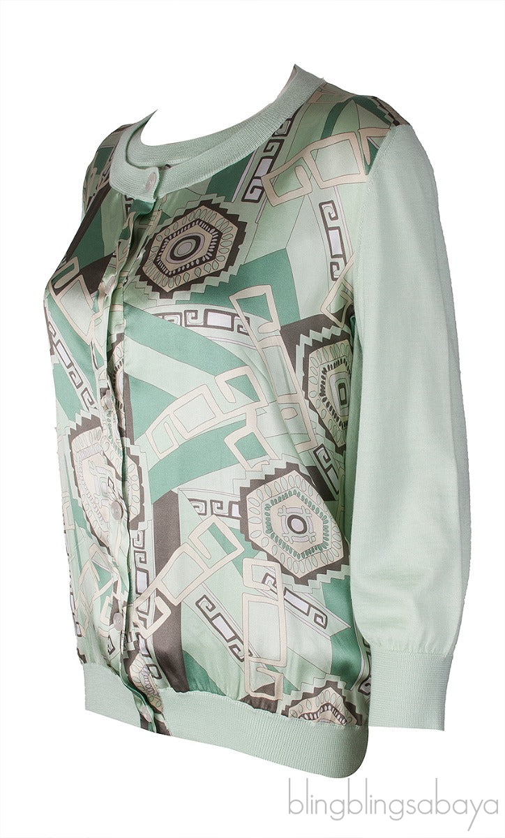 Light Green Printed Sleeveless Top & Cardigan