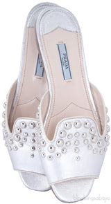 Studs Silver Saffiano Open Toe Slide