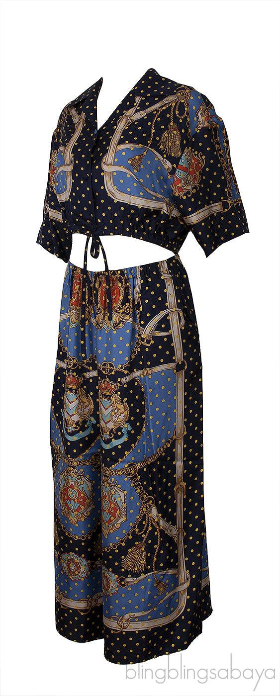 Polka-dot Chain & Crest Printed Shirt and Wide Leg Trouser