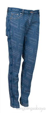 Blue Textured Denim Jeans